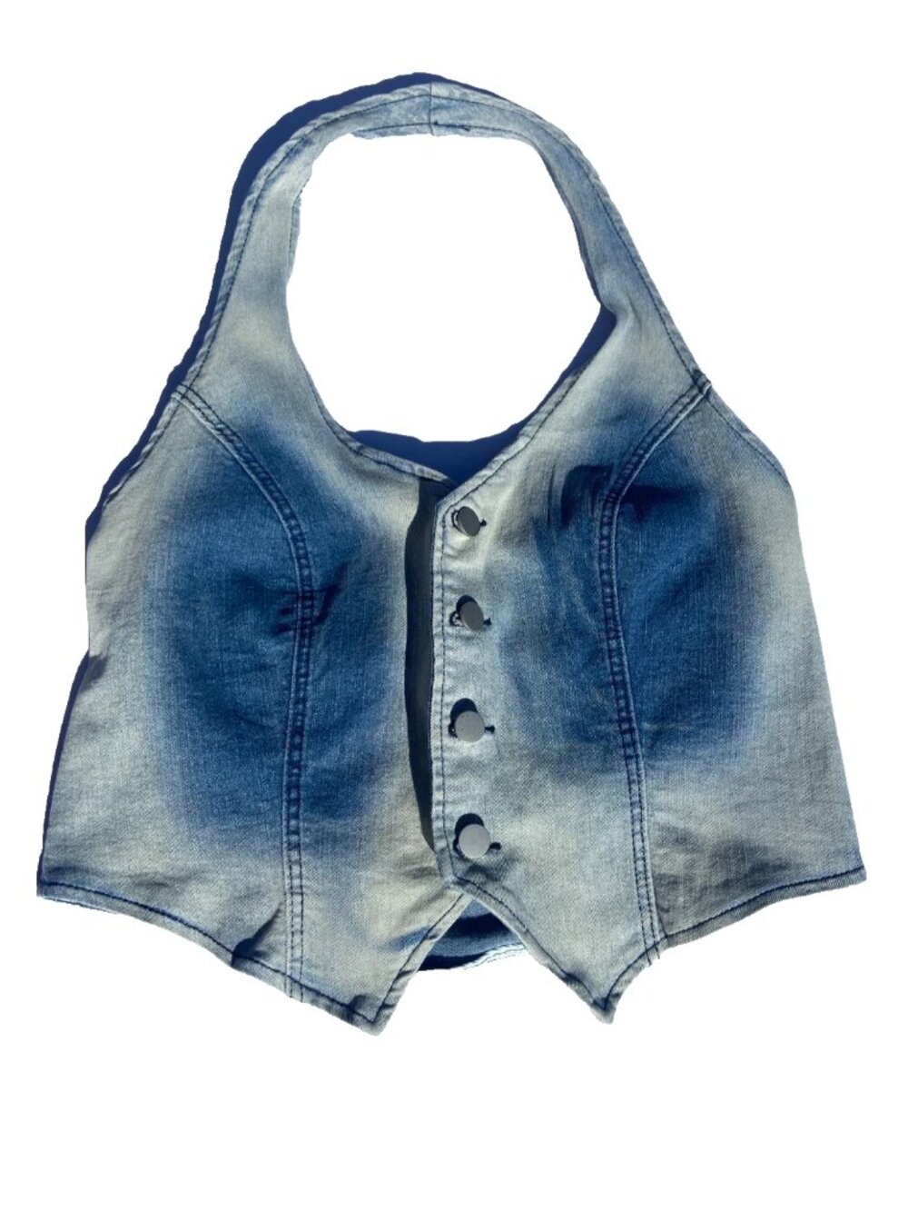 Y2K Vintage Denim Halter Top Button Front Jean Vest Size L Britney Girlhood